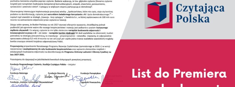 CZYTAJĄCA POLSKA WYSTOSOWAŁA LIST OTWARTY DO PREMIERA DONALDA TUSKA